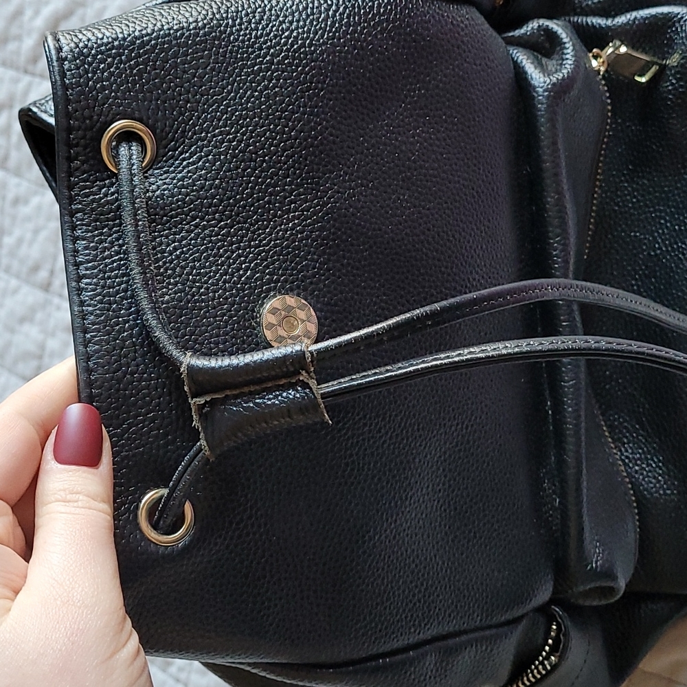 EUC Black Pebbled Leather w Gold Backpack - Picture 8 of 14